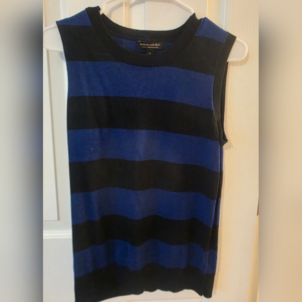 Striped Blue and Black Sleeveless Sweater